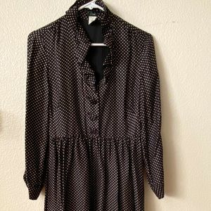 Jcrew silk ruffle front button polka dots dress